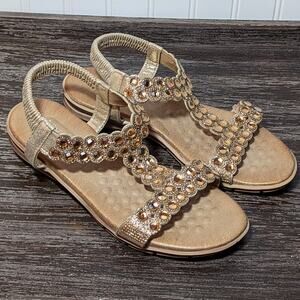 Patrizia by Spring Step Women's Tan Embellished T-Strap Comfort Sandal Size 38